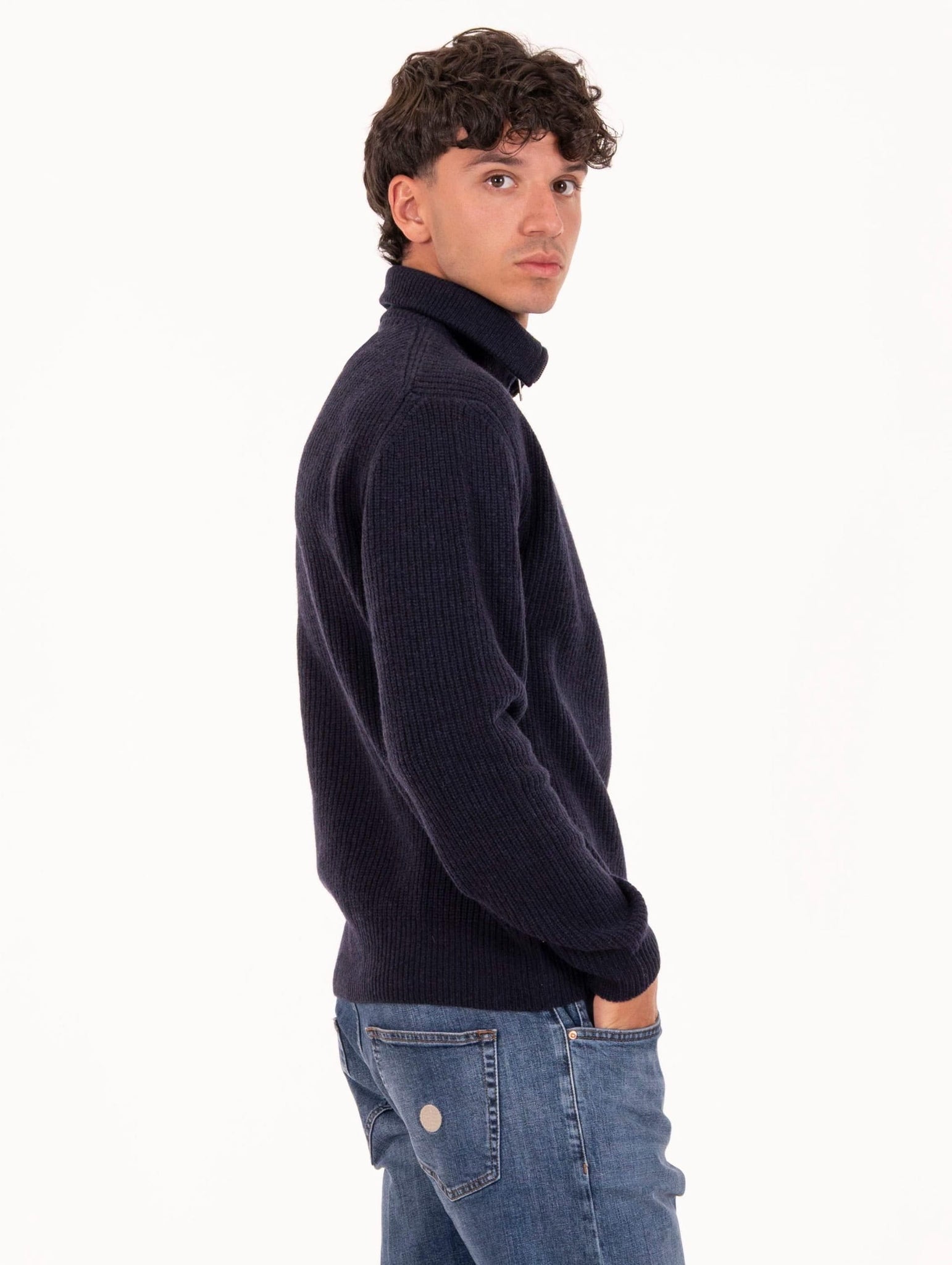 Maglia Lupetto Daniele Fiesoli con Zip in Eco Cashmere Navy