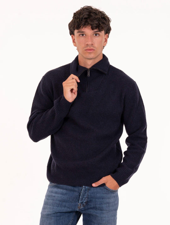 Daniele Fiesoli Turtleneck Sweater with Zip in Eco Cashmere Navy