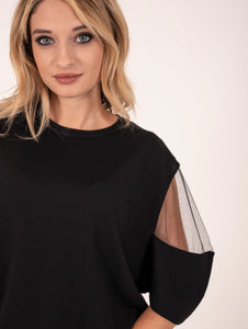 Maglia Meimeij in Lana Vergine e Tulle Nero