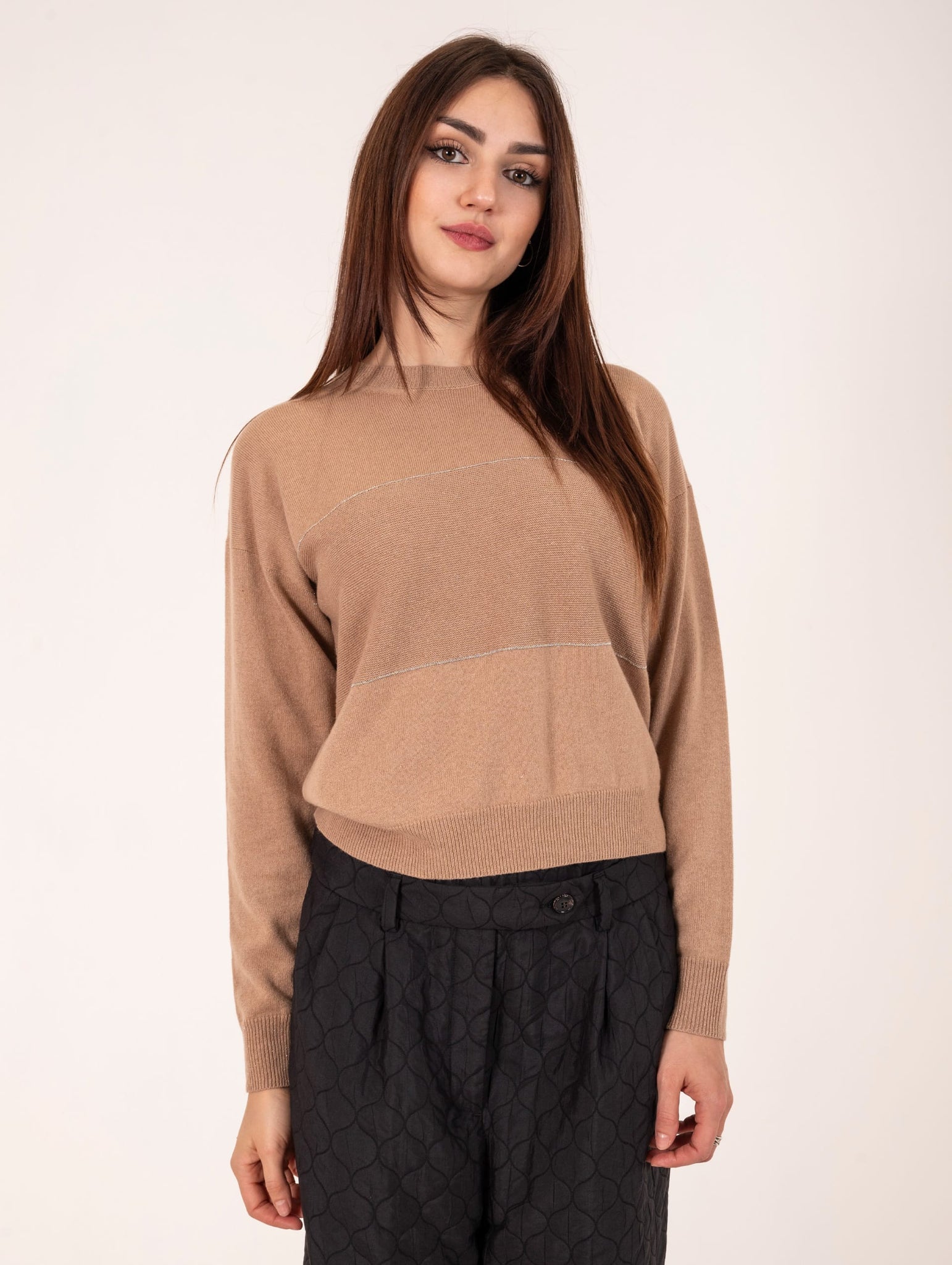 Maglia Peserico e Ricami in Lana, Seta e Cashmere Lurex Biscotto