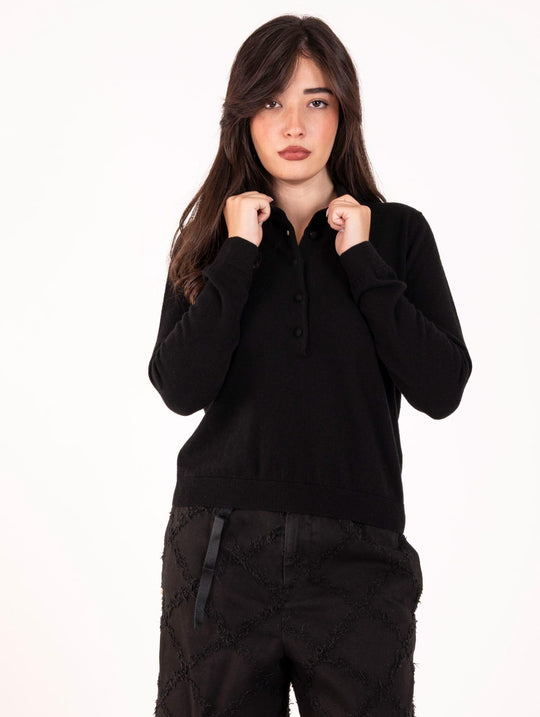 Maglia Polo Alpha Studio in Pura Lana Nera