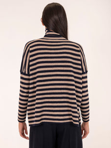 Maglia Righe Base in Lana Merino Extrafine Blu e Beige