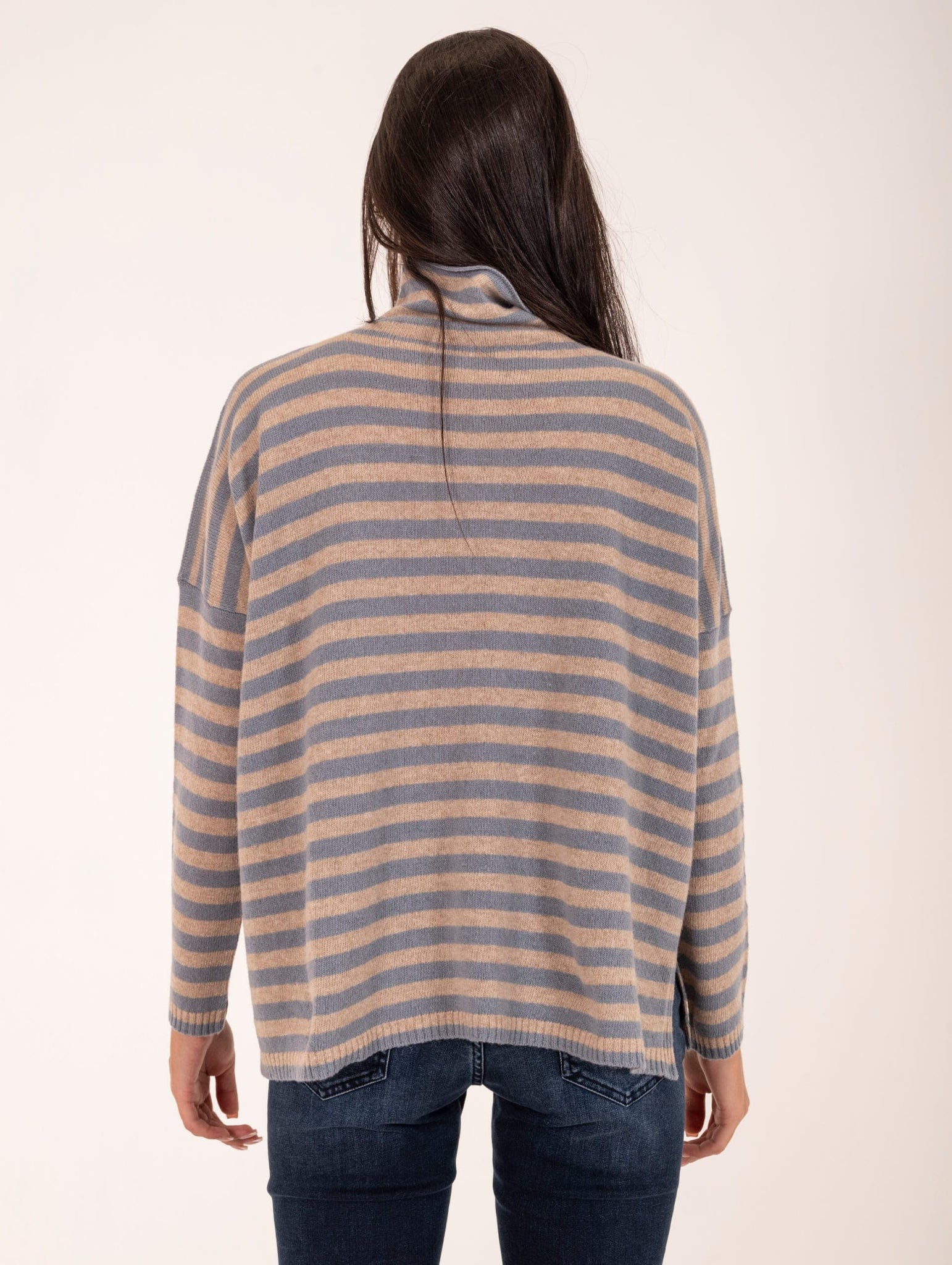 Maglia Righe Base in Lana Merino Extrafine Grigia e Beige