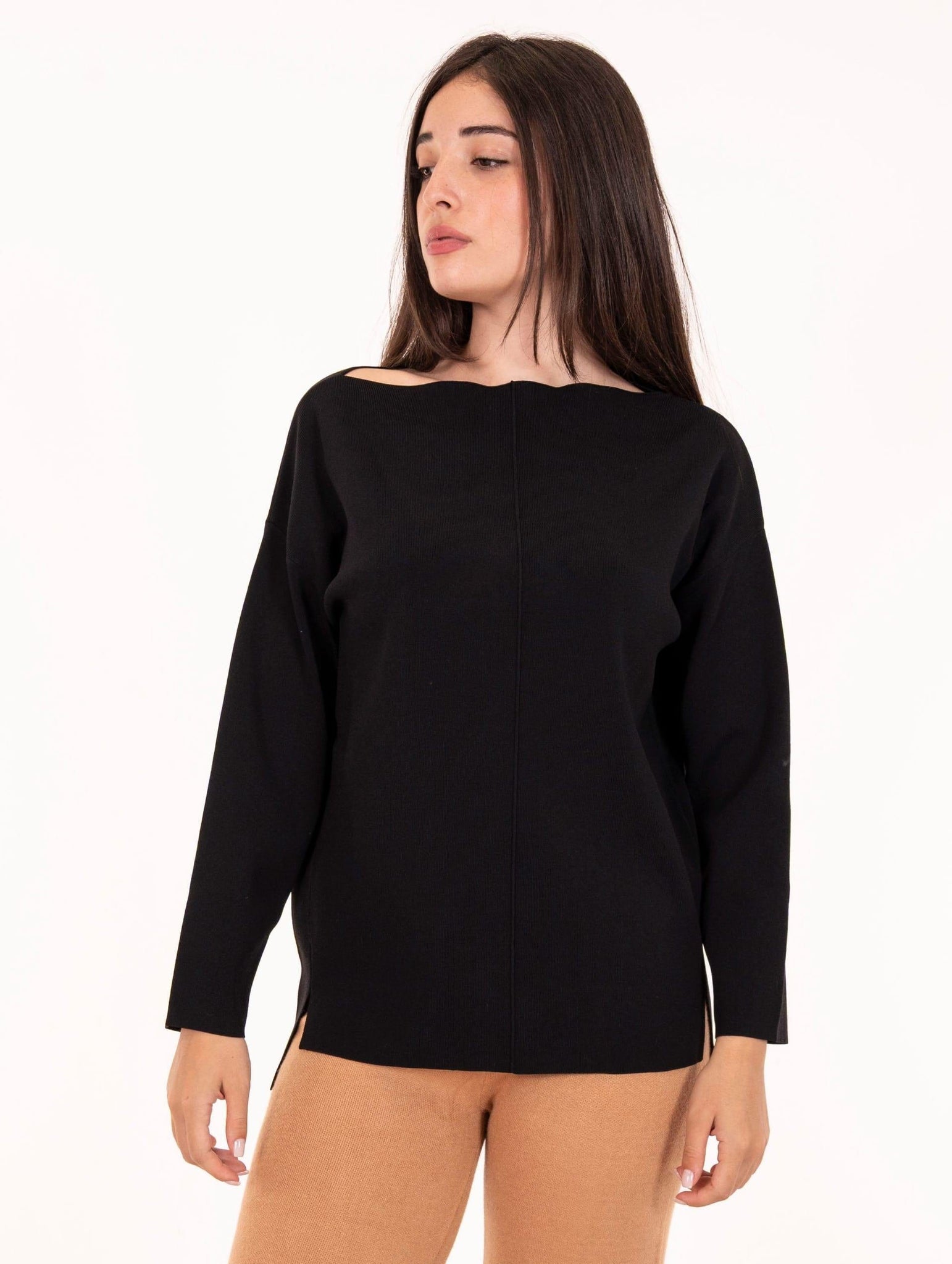 Maglia Scollo Barca Alpha Studio in Viscosa Nero