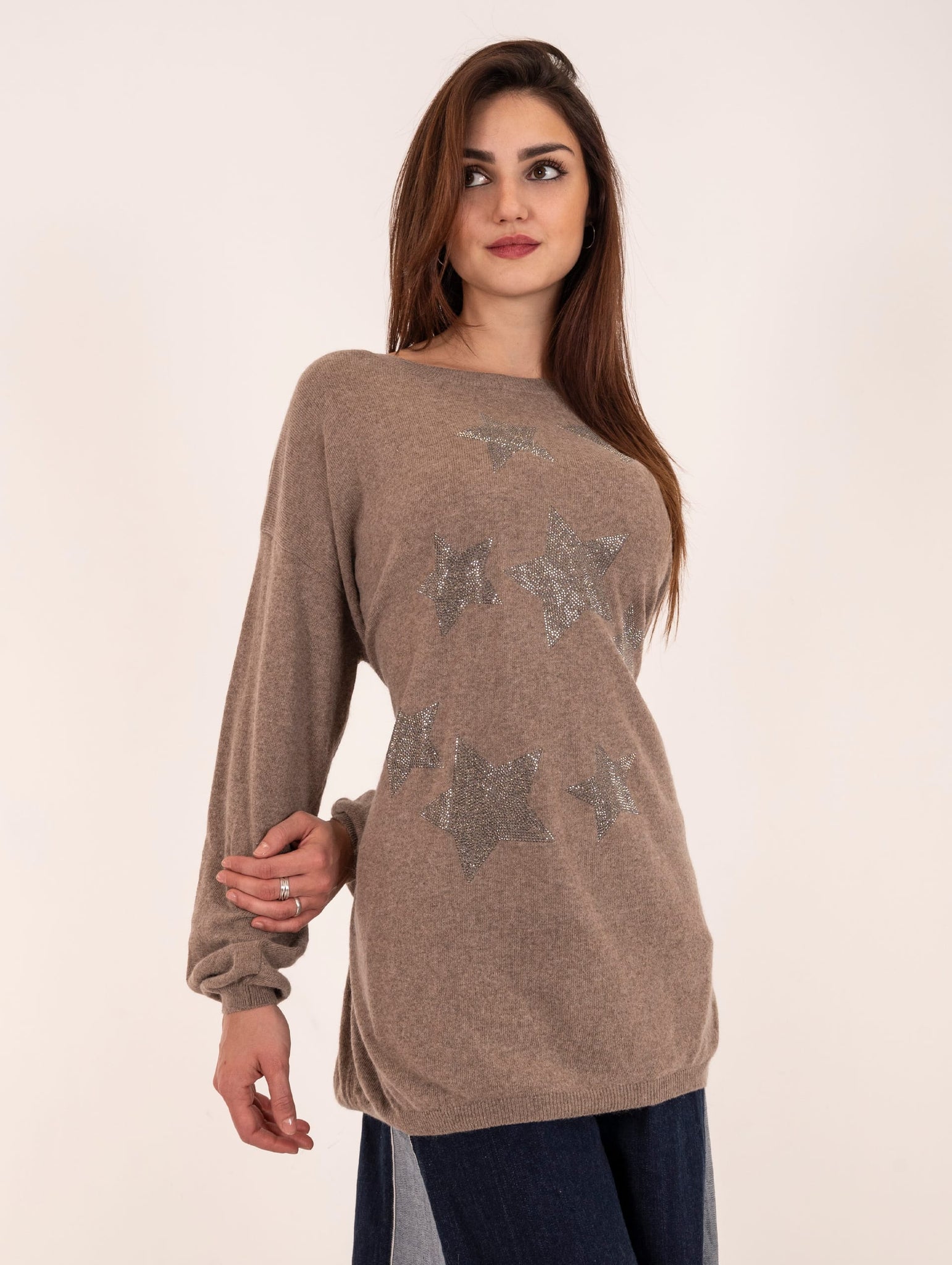 Maglia Stars Brand Unique in Lana e Cashmere Taupe