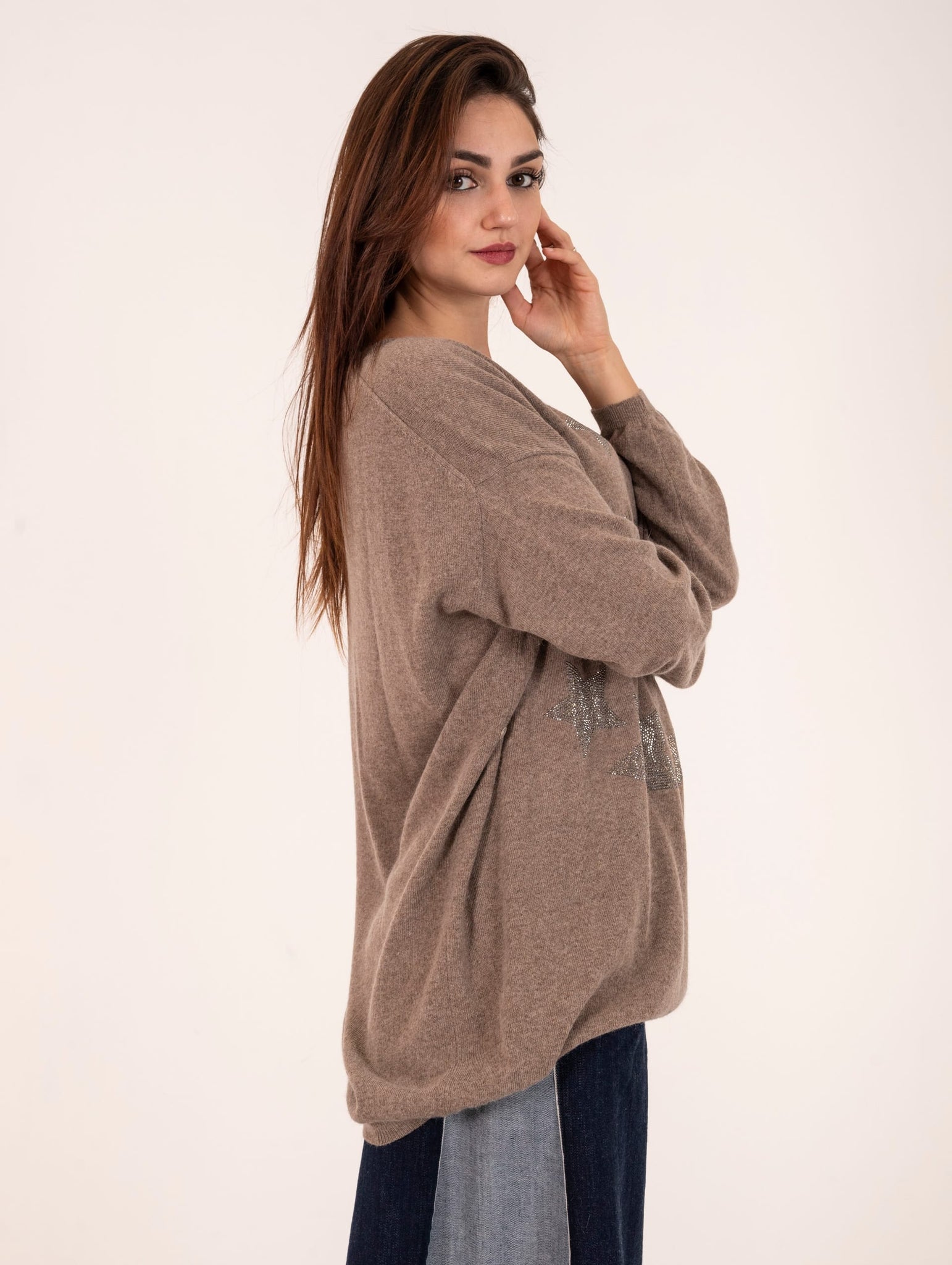 Maglia Stars Brand Unique in Lana e Cashmere Taupe