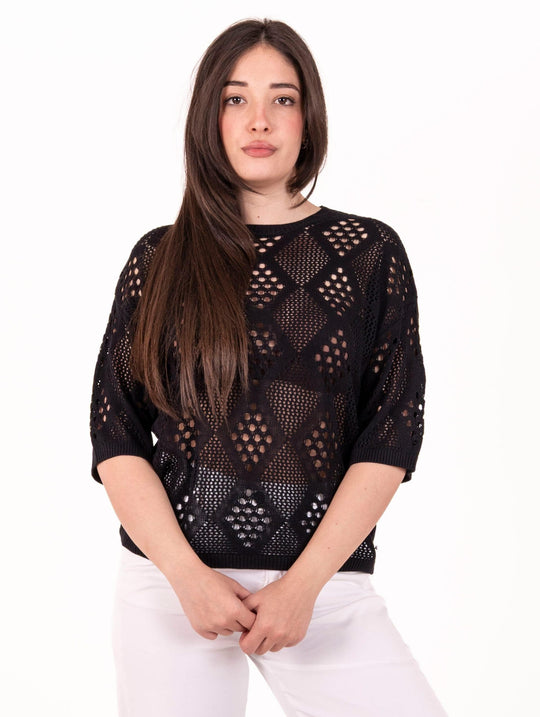 Maglia Traforata White Wise in Viscosa Nera