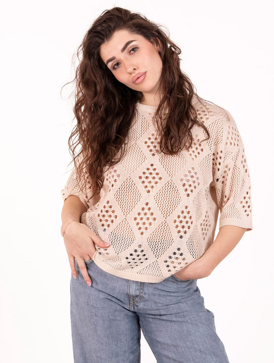 Lochpullover White Wise aus Viskose Sand