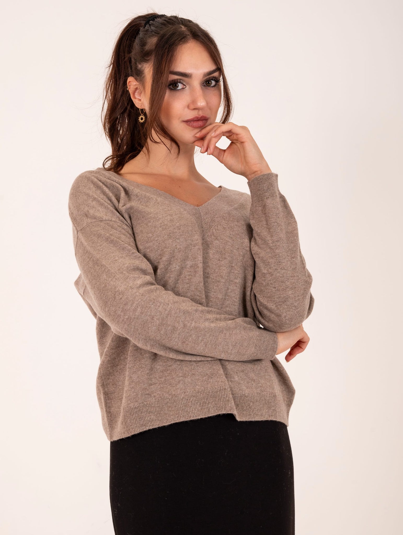 Maglia V Alpha Studio in Lana e Cashmere Corda