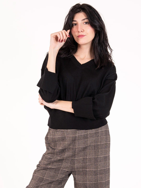 Maglia V Boxy Daniele Fiesoli in Lana Merinos Extrafine Nera