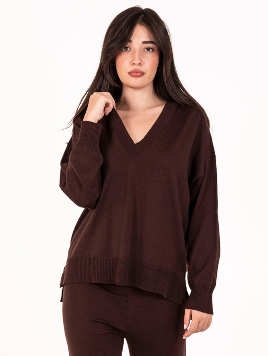 Maglia V Daniele Fiesoli in Lana Merinos Extrafine Moka