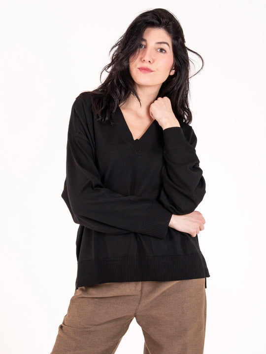 Maglia V Daniele Fiesoli in Lana Merinos Extrafine Nera