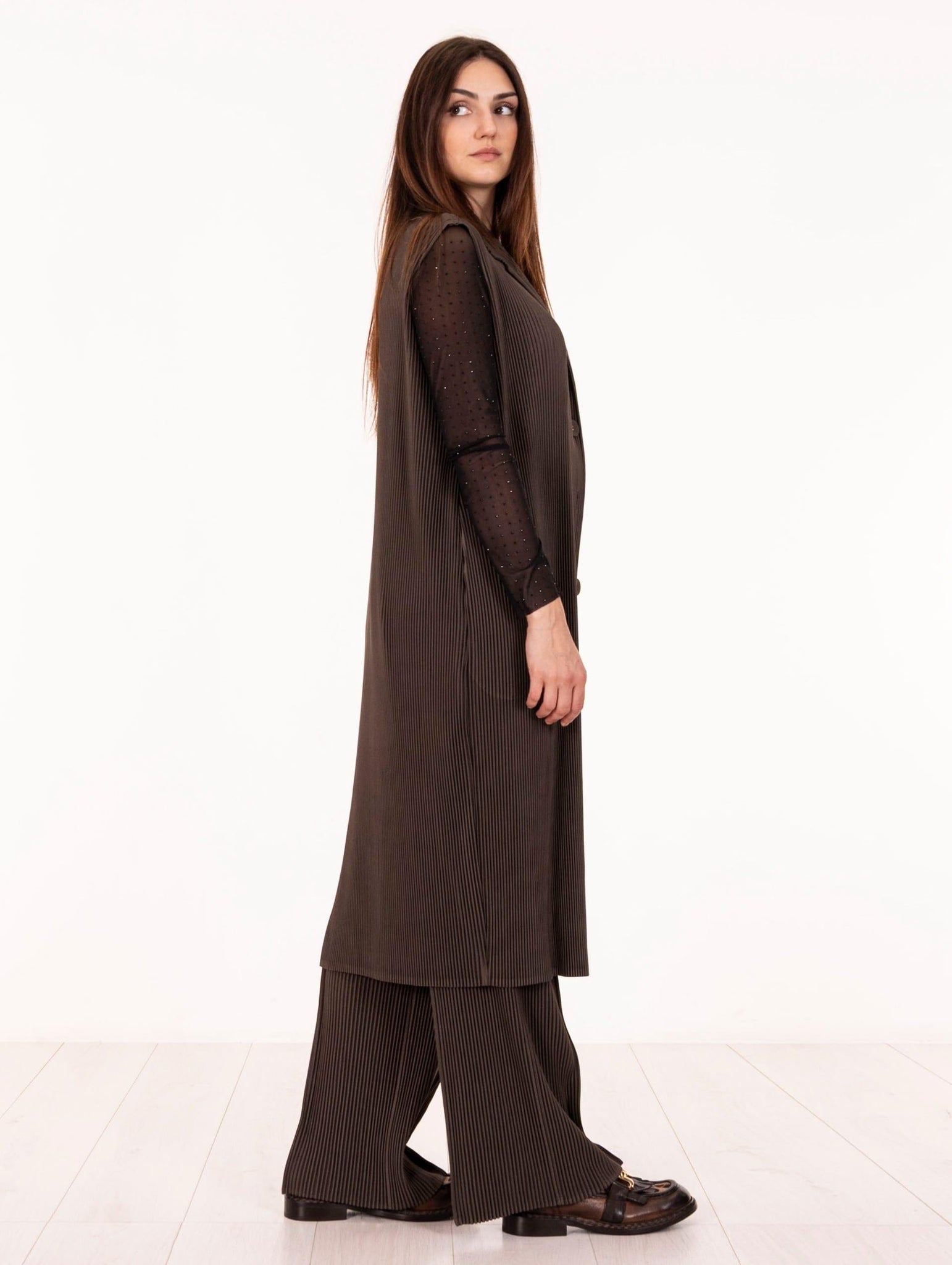 Maxi Gilet Plissè Meimeij Fango