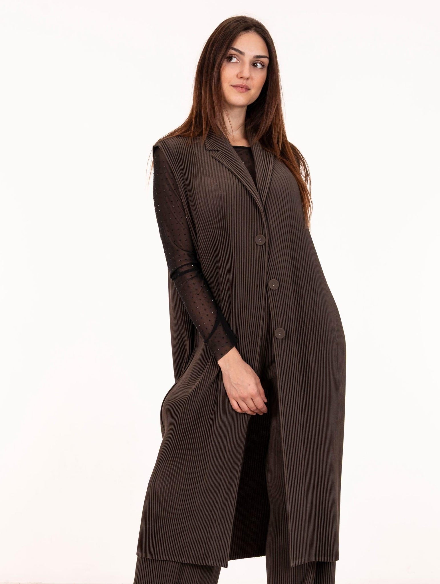 Maxi Gilet Plissè Meimeij Fango