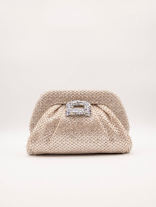 Maxi Pochette Twenty Fourhaitch in Rafia Laminata Naturale e Argento