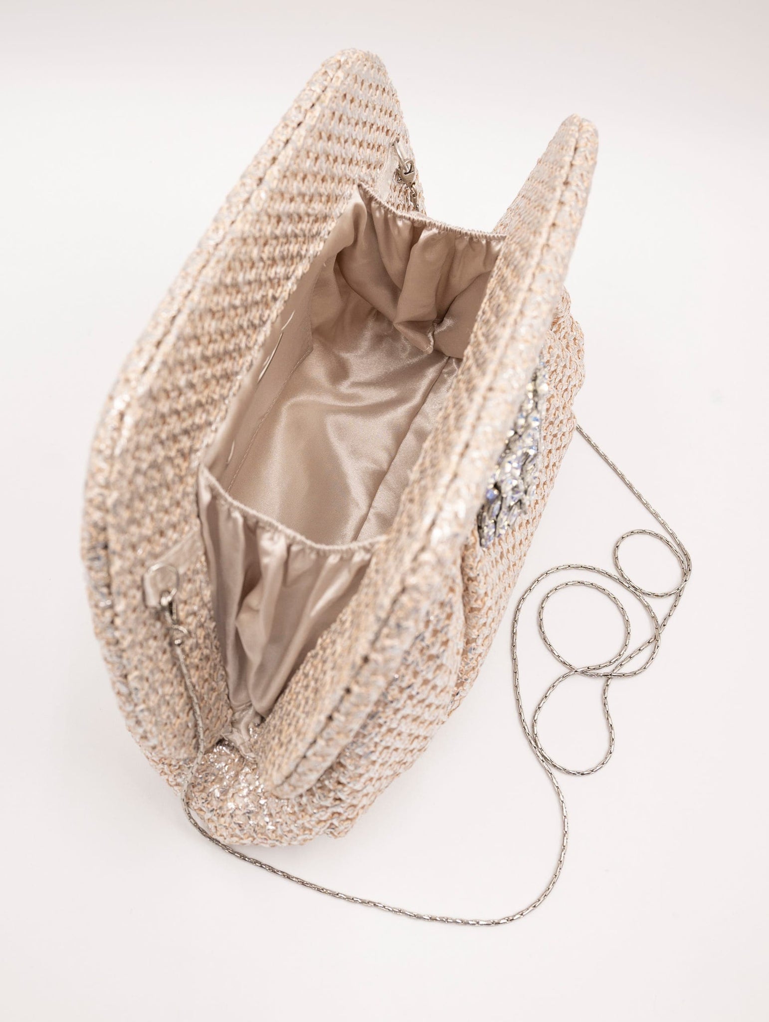 Maxi Pochette Twenty Fourhaitch in Rafia Laminata Naturale e Argento