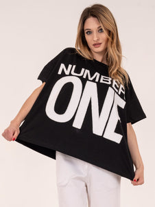 Maxi T-Shirt Brand Unique Number One in Cotone Nera e Bianca