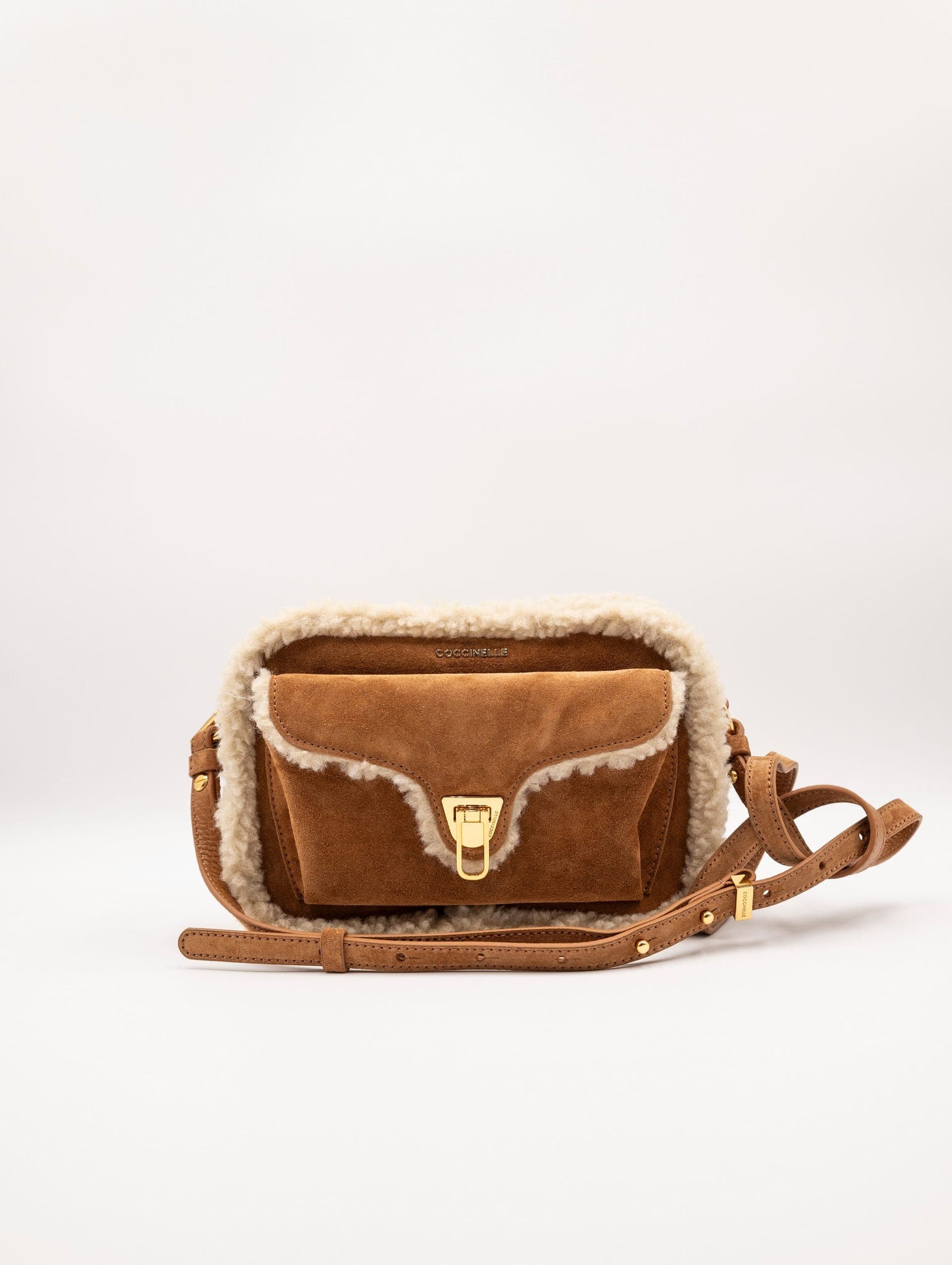 Mini Bag Coccinelle Beat in Camoscio ed Eco Shearling Cuoio