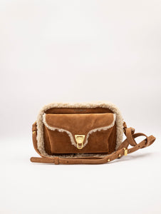 Mini Bag Coccinelle Beat in Camoscio ed Eco Shearling Cuoio