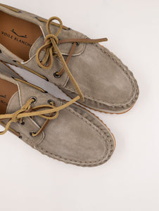 Mocassino a Barca Hull Voile Blanche in Suede Delavè Taupe