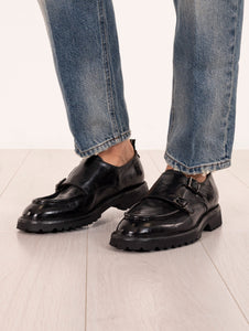 Mocassino Doppia Fibbia Green George in Pelle Nero