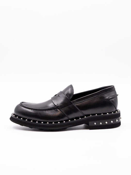 Fabi College Loafer in Black Calfskin with Studs
