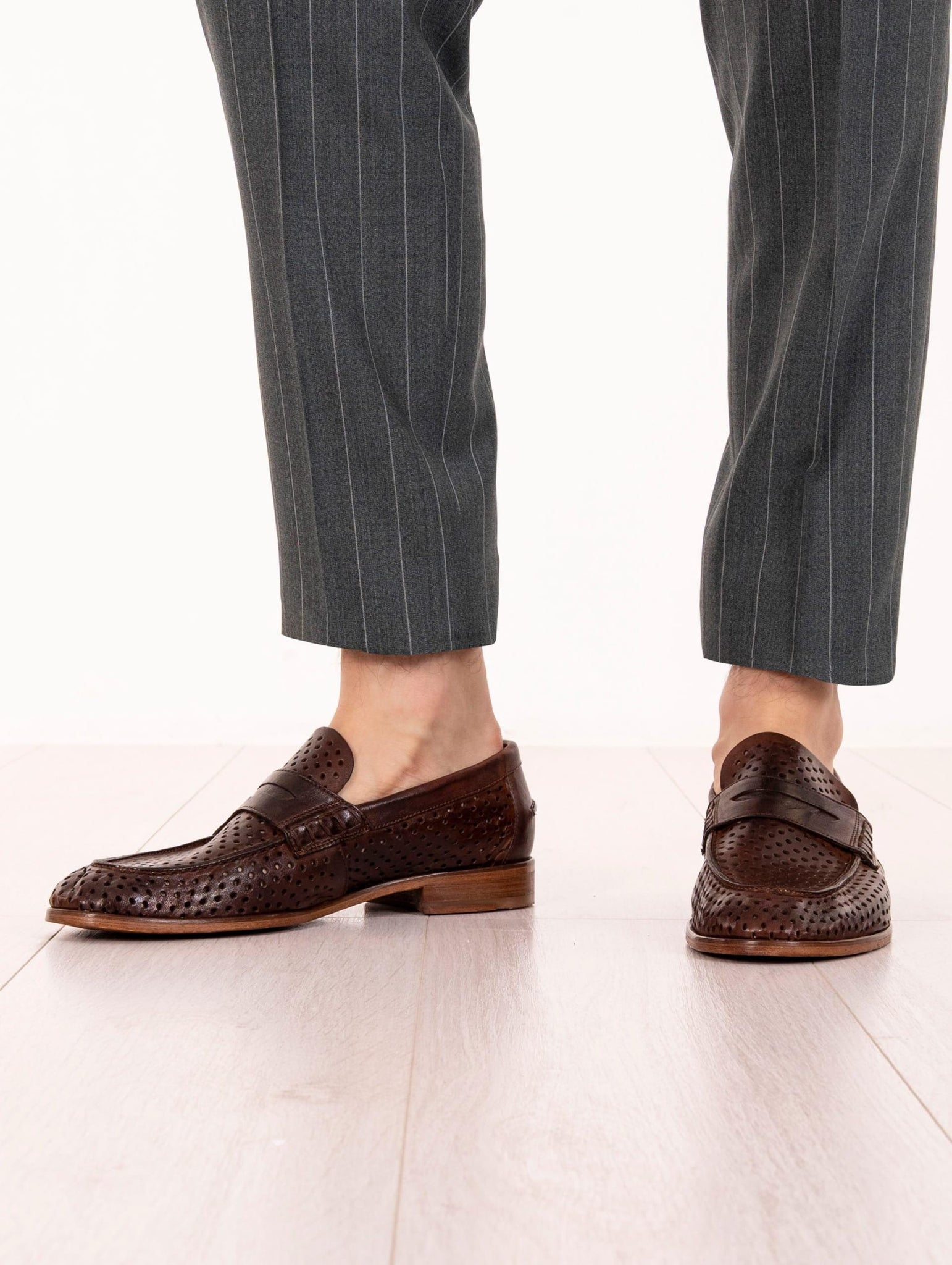 Mocassino Four Stroke in Pelle Traforata Cuoio