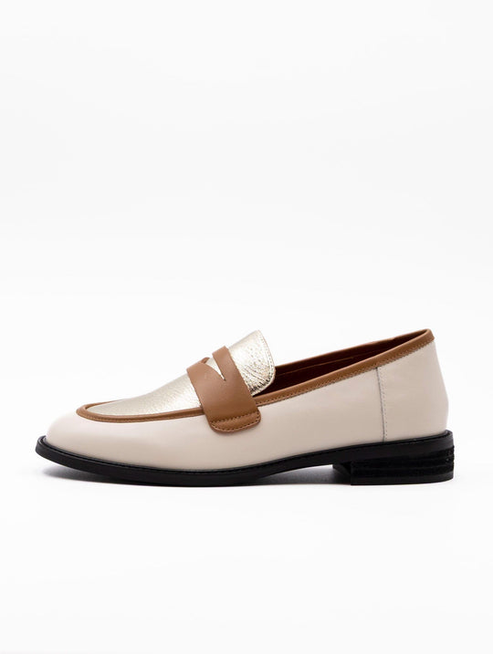 Mocassino The Giver in Pelle Avorio, Caramello e Oro