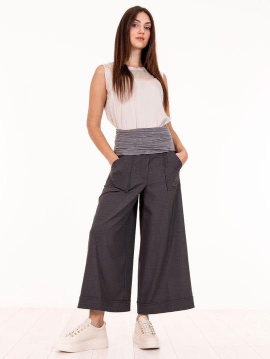 Hose Alessia Santi mit Bundumschlag aus Stretch-Leinen in Schiefertafel-Farbe