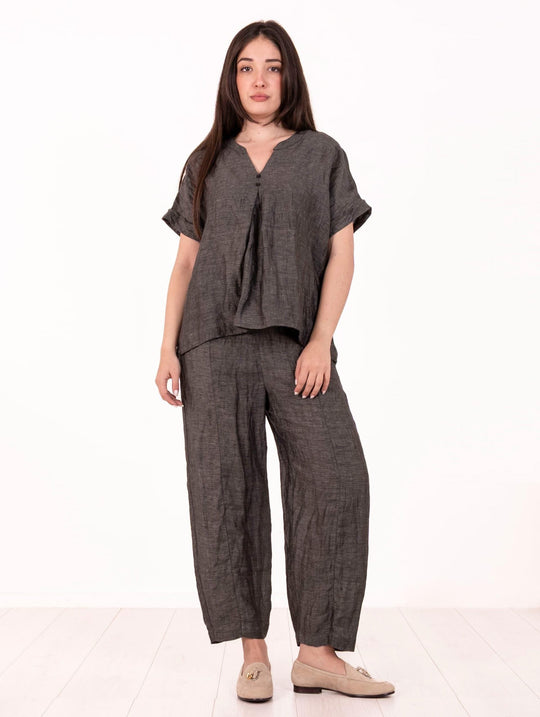 Pantalone Alessia Santi in Lino Goffrato Asfalto
