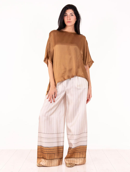 Pantalone Alysi in Seta Gesso e Bronzo