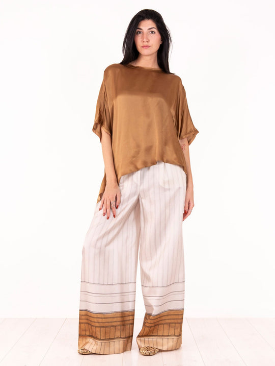 Pantalone Alysi in Seta Gesso e Bronzo