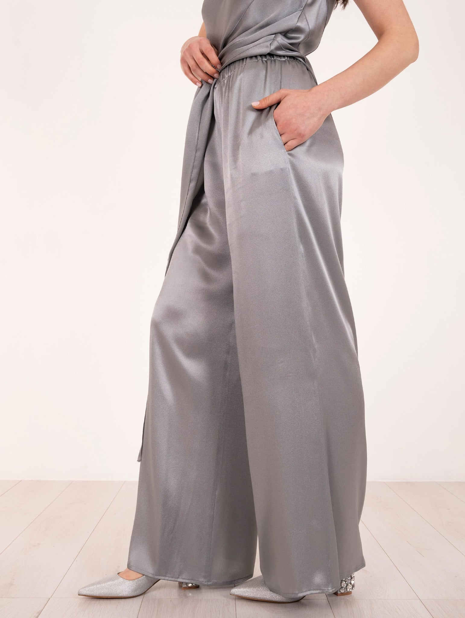 Pantalone Antonelli in Seta Fluida Grigio