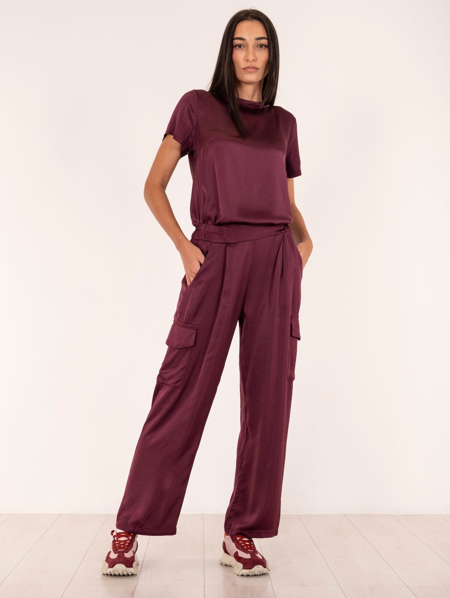 Pantalone Cargo Daniele Fiesoli in Viscosa Stretch Bordeaux