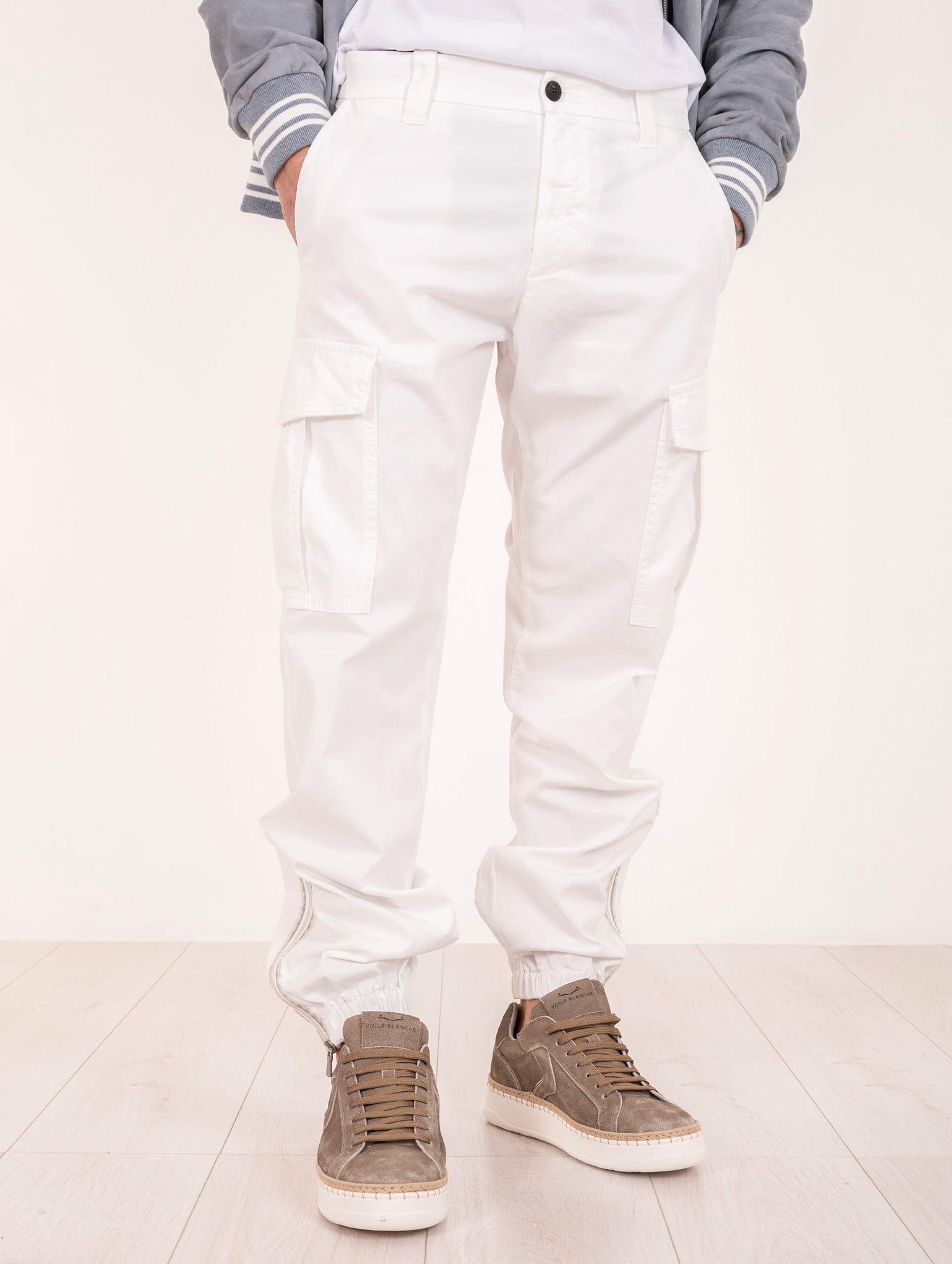 Pantalone Cargo Eleventy Milano in Cotone Bianco