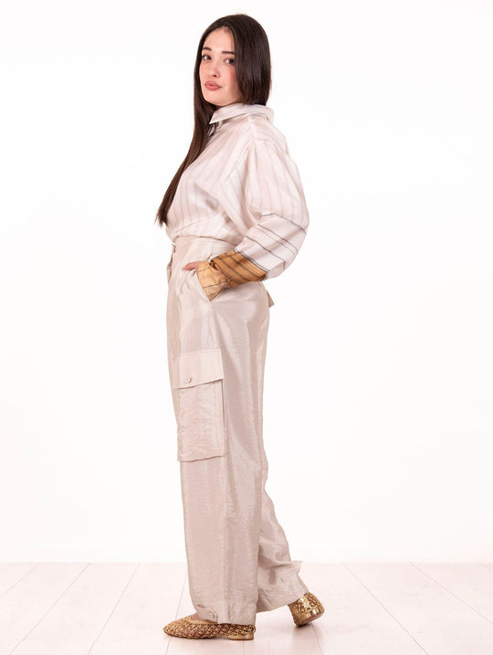 Pantalone Cargo Meimeij in Viscosa Ostrica