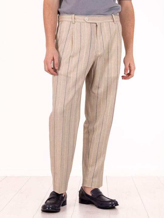 Pantalone Circolo 1901 in Cotone Gessato Beige e Navy