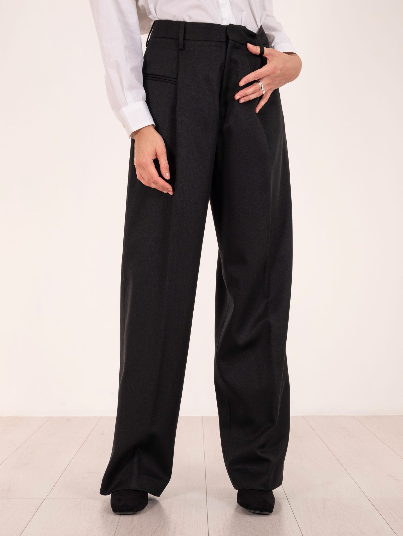 Pantalone Covert in Lana Vergine Nera