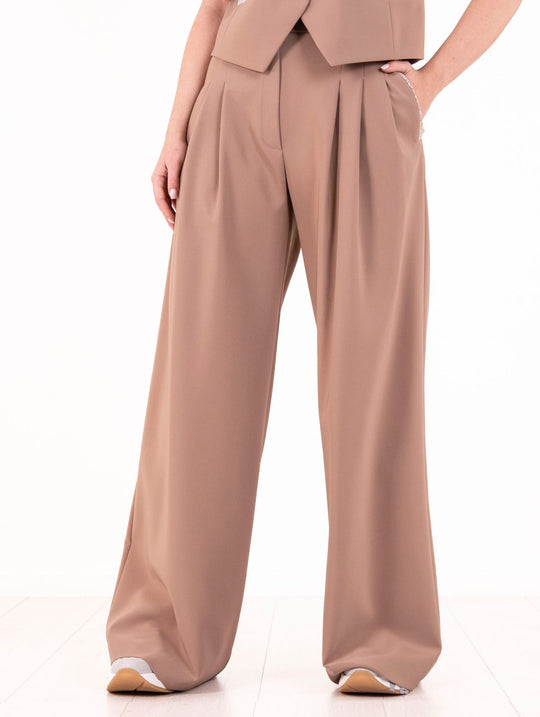 Mocha Stretch Cadì D.Exterior Trousers with Jewelry