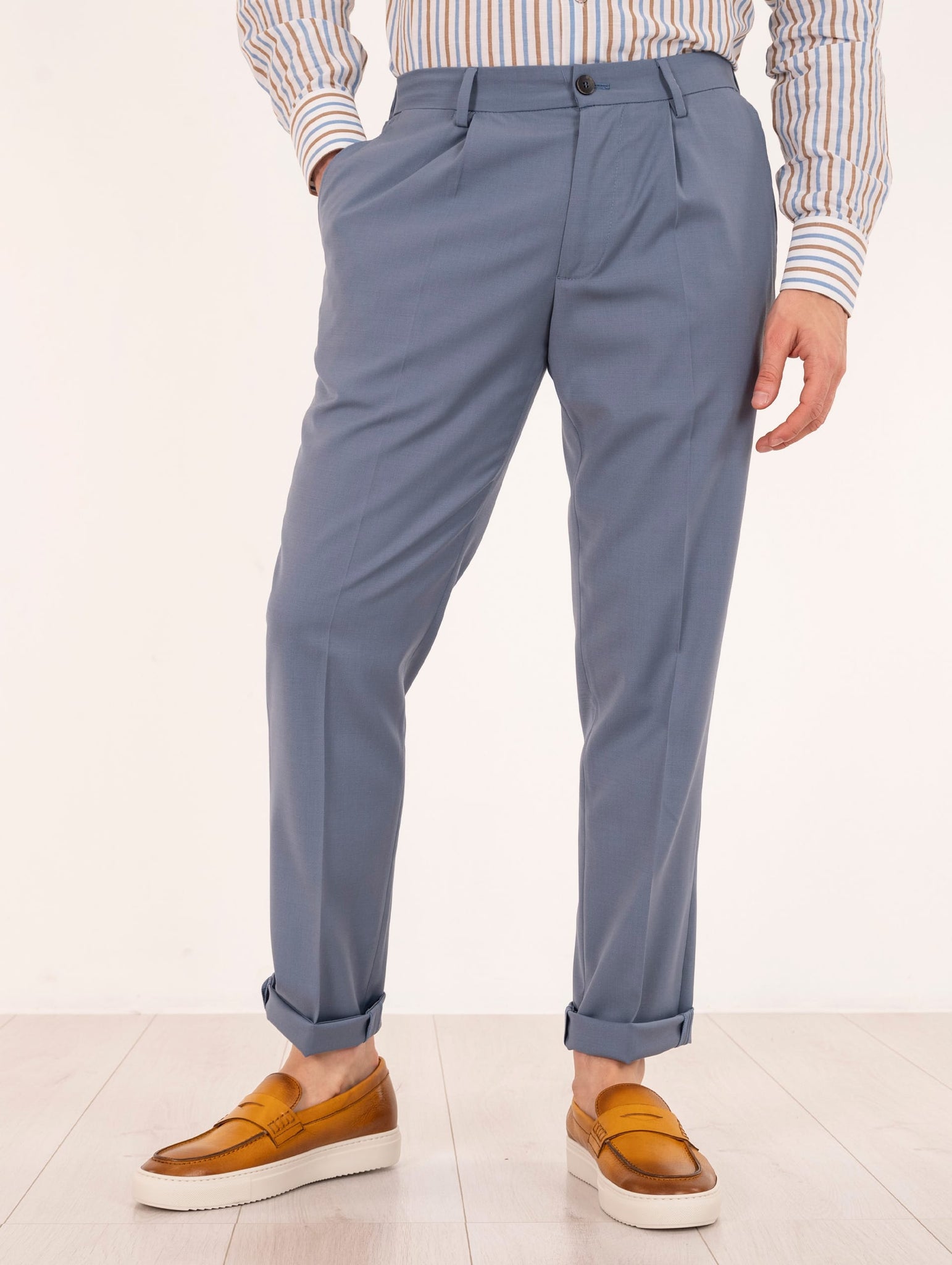 Pantalone Devore Chino in Tecno Wool Carta da Zucchero