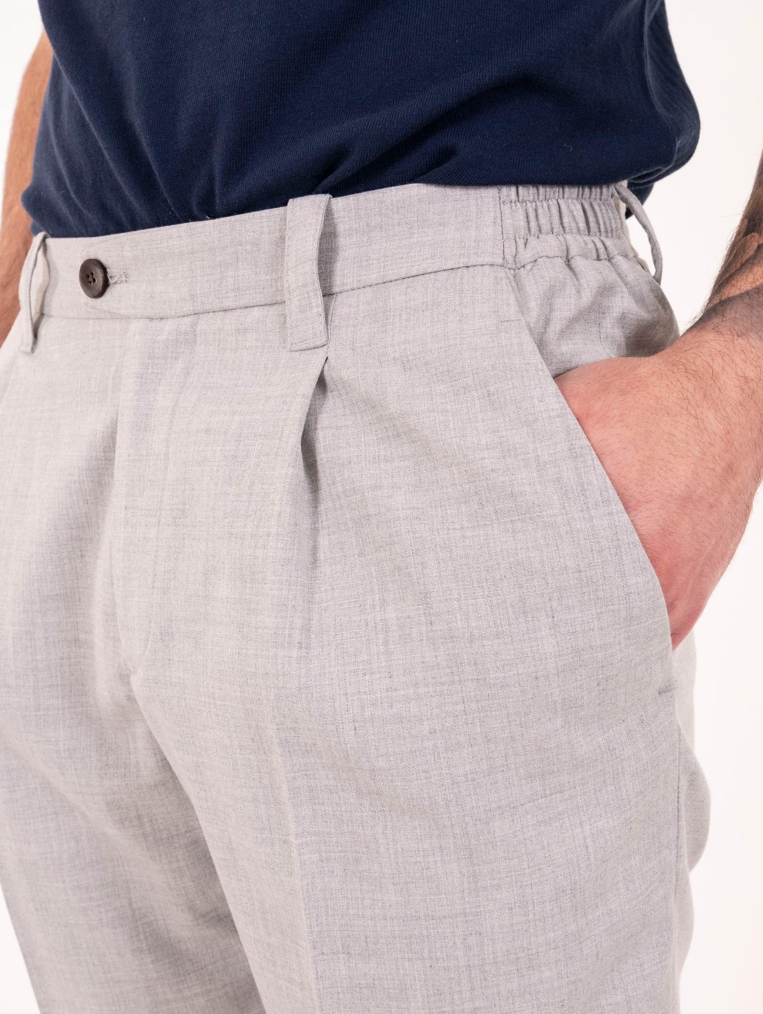 Pantalone Devore Effetto Lana in Tessuto Tecnico e Viscosa Grigio Chiaro