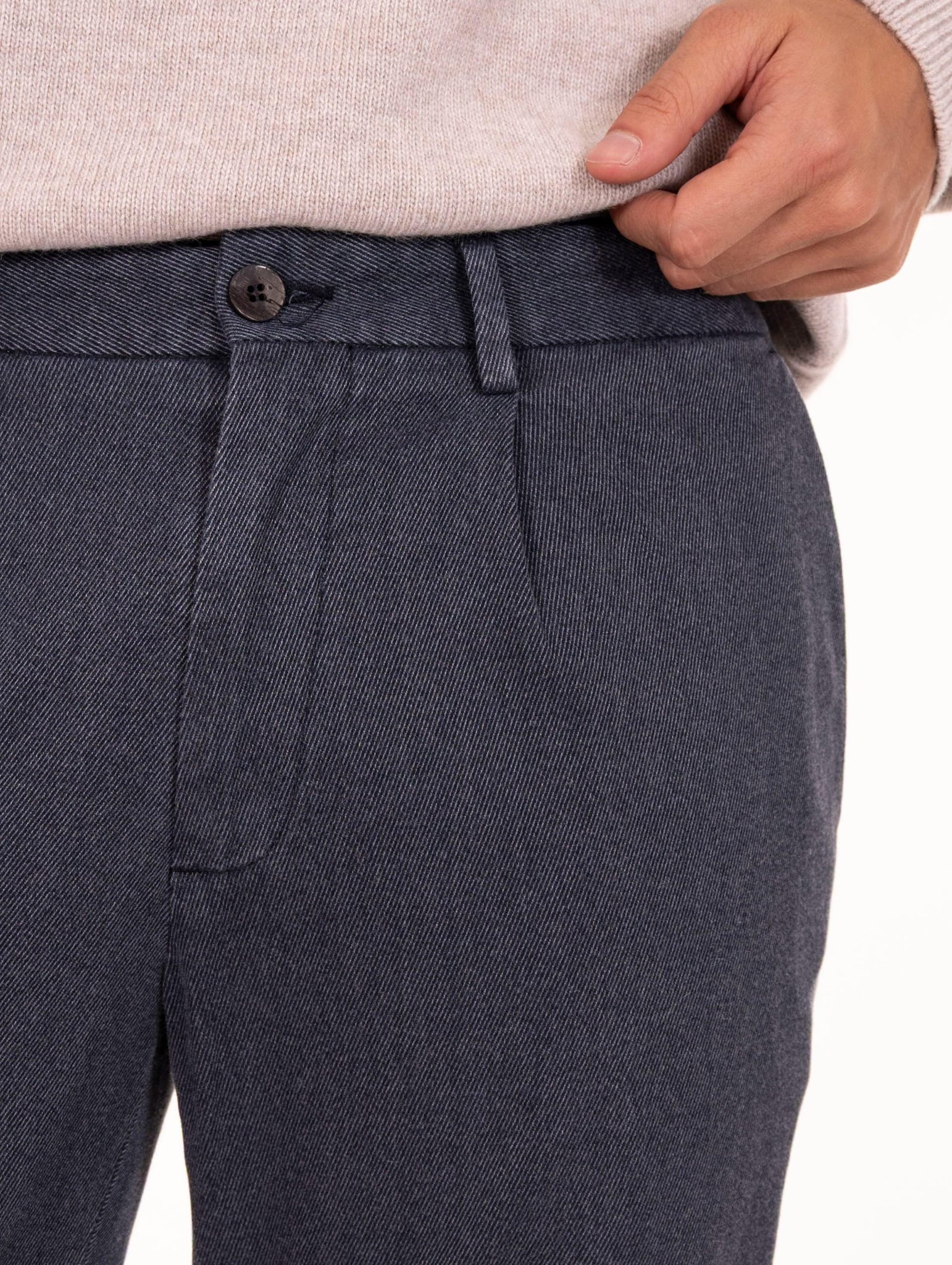 Pantalone Devore in Cotone Cover Melange Navy e Panna