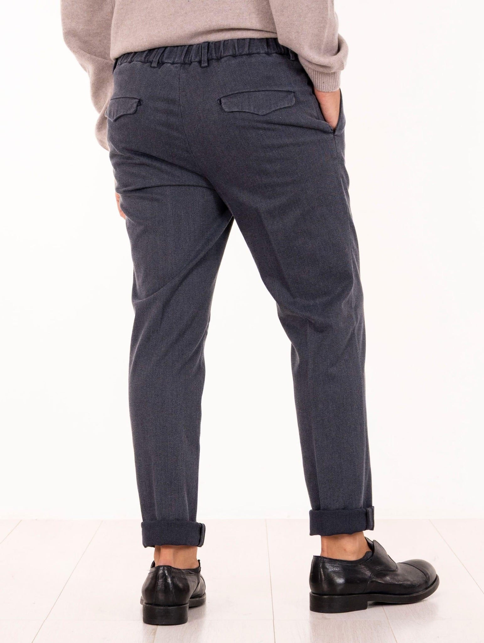 Pantalone Devore in Cotone Cover Melange Navy e Panna