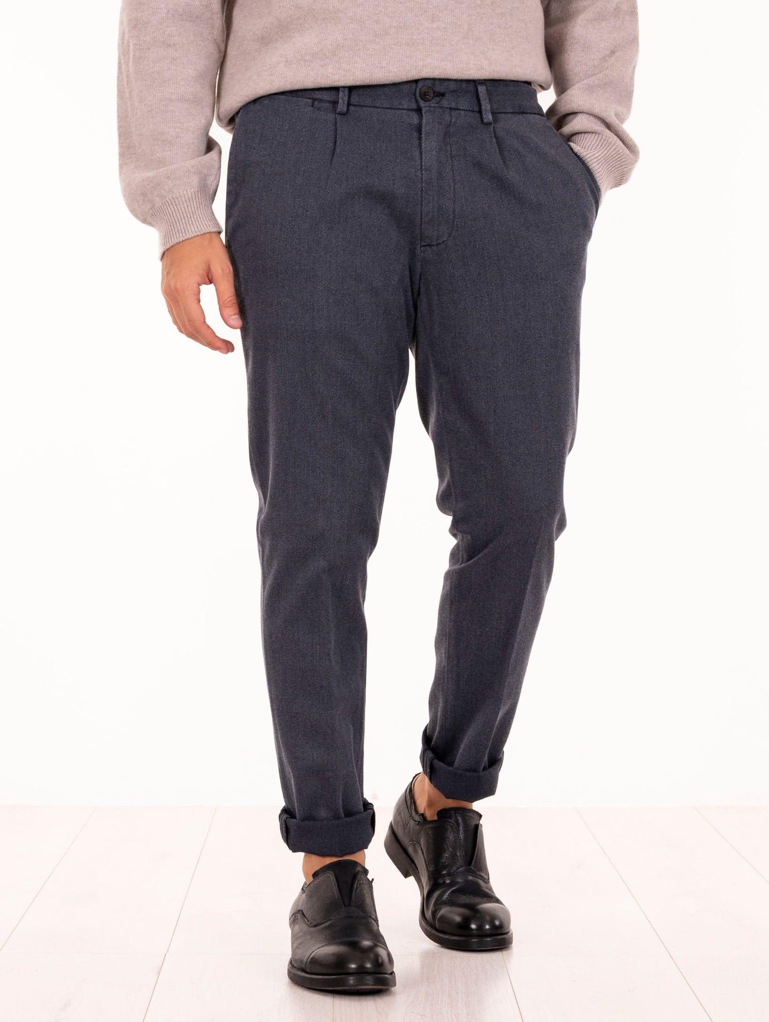 Pantalone Devore in Cotone Cover Melange Navy e Panna