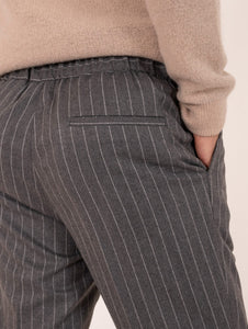 Pantalone Devorè in Cotone e Viscosa Gessato Grigio e Bianco