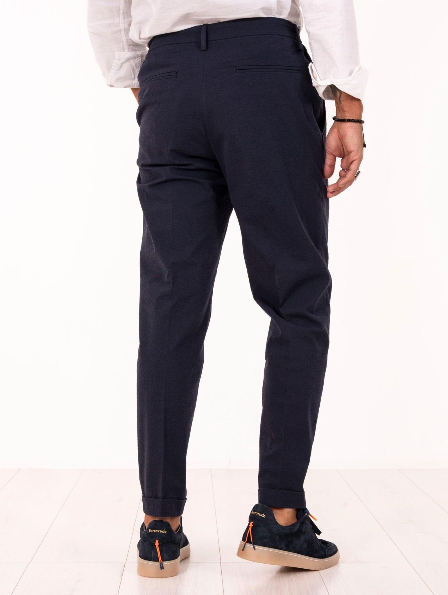 Pantalone Devore in Cotone Goffrato Blu