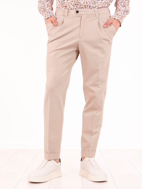 Pantalone Devore in Cotone Piquet Stretch Beige