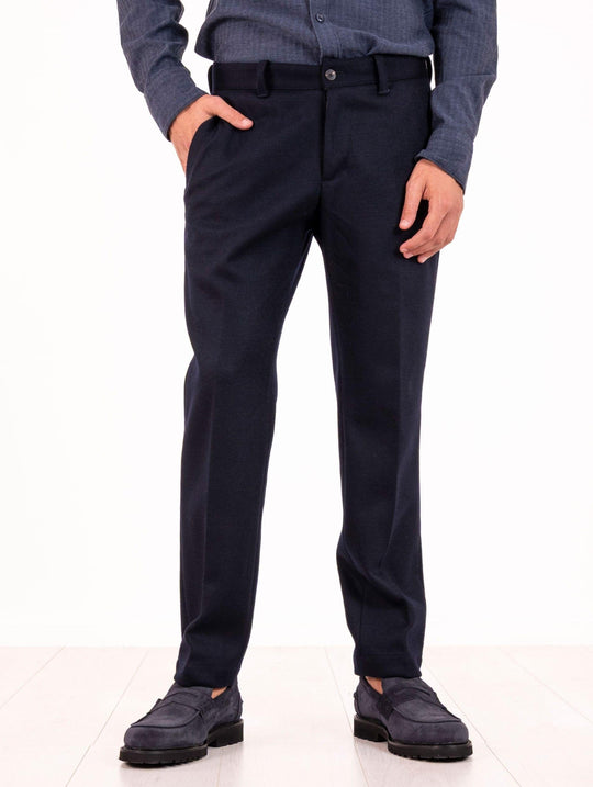 Pantalone Devore in Lana, Tencel e Cashmere Blu