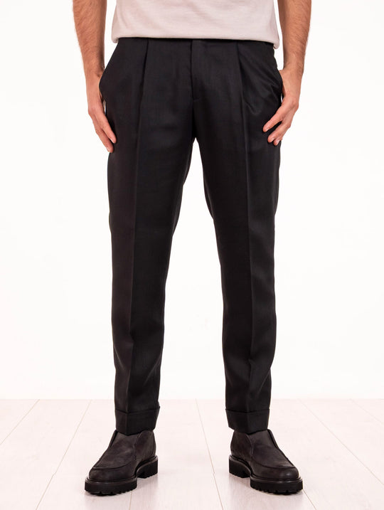 Pantalone Devore in Lyocell e Lino Nero