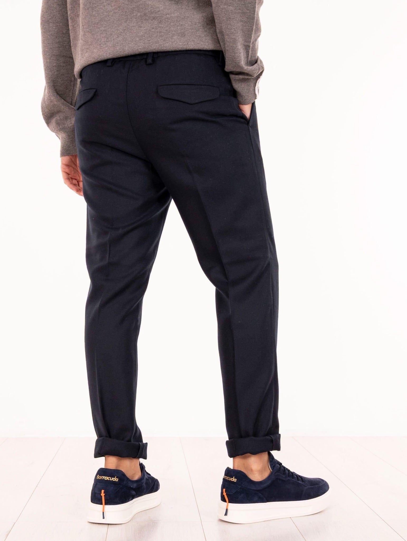 Pantalone Devore in Misto Lana Blu Notte